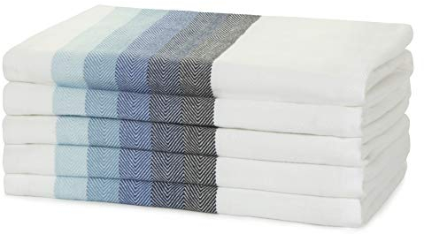 Sticky Toffee 100% Cotton Tea Towel - Multicoloured Blue Herringbone Stripe Pattern, Pack of 5 | Kitchen Towel Set | Absorbent, Strong, Quick Dry | Home & Bathroom Accessories