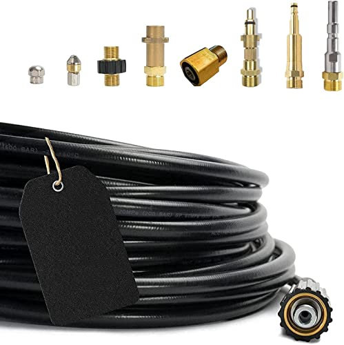 Rohrreinigungsschlauch (9-Teilig) für Kärcher Kränzle NILFISK ALTO WAP HD HDS Kinzo Sistema Stihl 1/8 AG : M22 x 1,5 IG & Bajonett & KEW & 2x Düsen & Quick Connect & EASY!Lock & M22x1,5 AG (10M)