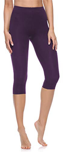 Merry Style Damen Leggings 3/4 aus Baumwolle mit Stretch – Leichte Capri Leggings Damen aus atmungsaktiver, elastischer Baumwolle, ideal für Yoga Sport Freizeit Reisen MS10-199 (Purpur,XL)