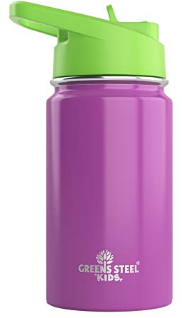 Gourde Isotherme Enfant 350ml, Violet I Anti-Fuite avec Paille et Poignée I 12h Froid I Isolation, Double Paroi Acier Inoxydable I Tasse Enfants Facile à Boire I Bouteille Eau Enfant I Écologique