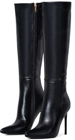 Elisabet Tang 4 inch Women's Knee High Long Boots, Stiletto Tall Pointed Toe Heeled Boot Leather Suede Comfortable Sexy Suede Size 9
