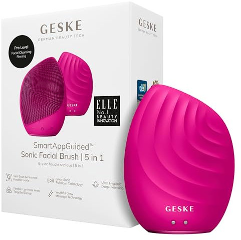 GESKE | SmartAppGuided™ Sonic Facial Brush 5 in 1 | Elektrische Gesichtsreinigungsbürste | Weiche Bürste aus Silikon | Professionelle Gesichtsreinigung | Gesichtsreinigungsgerät | Gesichtsmassagegerät