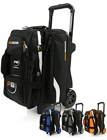 EMAX | Bowling Ball Tasche - Pro Bowl Deluxe Double Roller | Roller für 2 Bowlingbälle | Zwei-Ball-Roller Bowlingtasche für Bälle, Schuhe und Zubehör | Schwarz