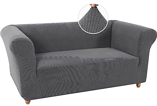 BXFUL Sofabezüge Stretch Couchbezüge Anti-Rutsch Sofa Schonbezug mit Armlehne Spandex Jacquard Sofa Überwürfe rutschfest Sofa Überzug Waschbare Sofabezug für Haustiere (2-Sitzer,Grau)