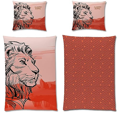 Der König der Löwen Kinder Bettwäsche Lion King 135 x 200 + 80 x 80 cm 100% Baumwolle Renforcé-Linon-Qualität Scar Simba Mufasa Timon Pumbaa Nala Disney mit Reißverschluss Deutsche Größe