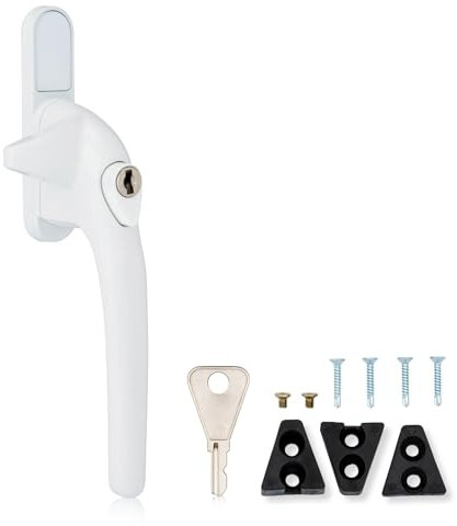 XFORT Locking Cockspur Window Handle Installation Kit in White, Right Hand UPVC Window Handle Replacement, Lockable Window Lever