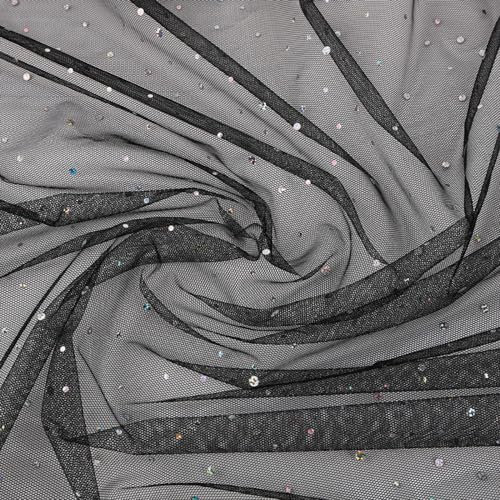 3 Yards Glänzender Glitzer Tüll Stoff,Meterware,150 cm Breit,mit kleine Pailletten Dekostoff Tüll Rolle,zum Nähen Basteln Dekorieren,DIY Handwerken,Vorhänge Bühne Kostüm Kleid Bekleidung,Schwarz