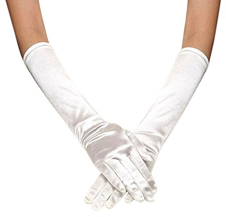 Fingerlinge aus Baumwolle, Opera, Damen, Partyhandschuhe, Brauthandschuhe, lange Satin-Handschuhe, Nachthandschuhe, Damenhandschuhe (weiß, Einheitsgröße), weiß, One size