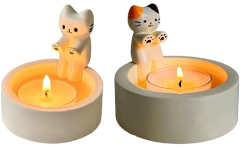 DKIIL NOIYB Teelichthalter Katze, 2pcs Kätzchen Kerzenhalter, Harz Cat Candle Holder, Kerzenhalter Katze mit Wärmenden Pfotenn, Katze Dekorative Geschenke für Katzenliebhaber