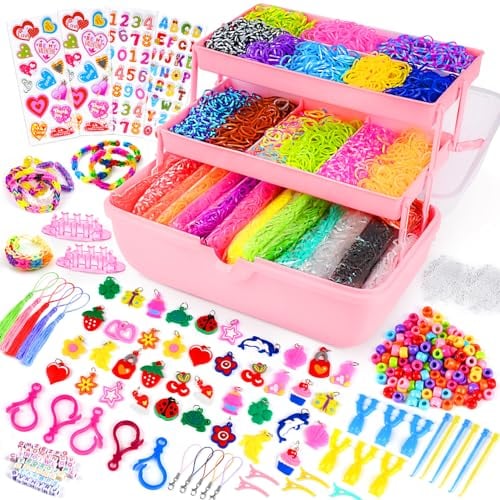 Sanlebi 15000+ Pcs Loom Band Kit - 32 Colors DIY Charm Bracelet Making Kits with Loom Band Board in Craft Storage Box for Girls Boys