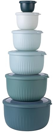 COOK WITH COLOR Prep Bowls with Lids- Wide and Deep Nesting Plastic Small Mixing Bowl Set with Lids, 12 Piece Set - Deep Bowls, Teal
