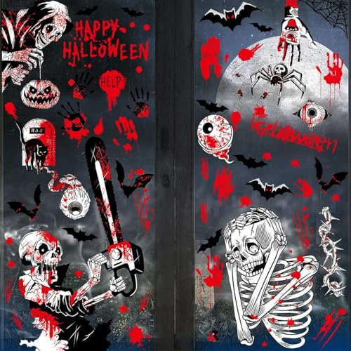 halloween Deko Fensteraufkleber, Halloween Skelett Aufkleber für Fenster, Wiederverwendbare Halloween Fensterbilder Aufkleber für Halloween Deko Outdoor
