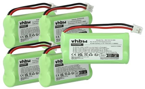 vhbw 5X Akku kompatibel mit Siemens Gigaset A260 Duo, AL110a, A260 Trio, A260, A265, A345, AL110 schnurlos Festnetz Telefon (700 mAh, 2,4 V, NiMH)