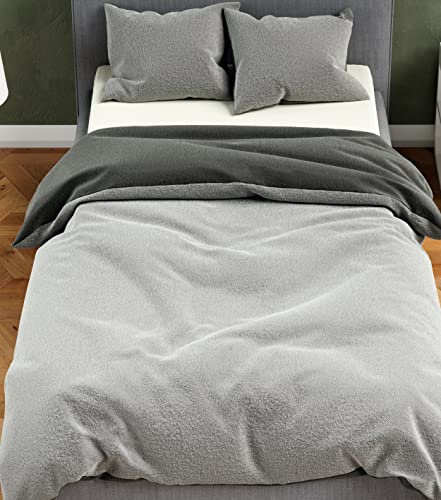 Leonado Vicenti Plüsch Teddy Bettwäsche Cashmere-Touch 4 teilig Garnitur Set Winter extrem warme Einfarbige Uni Garnitur kuschelig weich 155x220 cm