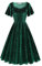 AXOE Women's Velvet Sequin A-Line Evening Dress for Wedding, Cocktail Party, Stage Performance, Sparkling Midi Dress Flutter Sleeves Green, UK Size 18, XXL