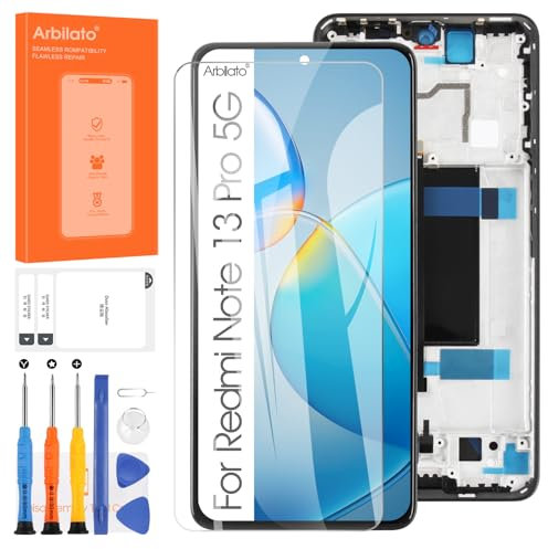 Arbilato Écran LCD pour Xiaomi Redmi Note 13 Pro 5G LCD Écran Tactile Digitizer Verre Assemblé Remplacement avec Réparation Kit (Noir avec Cadre,sans Empreinte)