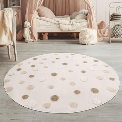TT Home Kinderteppich Rund 120/160 cm, Spielteppich Erdtöne, 3D Design, Robust & Modern für Jungen und Mädchen, Größe:160 cm Rund