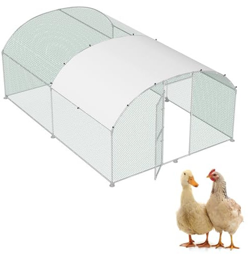 ORHEYA Haustierkäfig Hühner Freilaufgehege Hühnerstall aus Verzinkter Metall 3x4 m Winterfest Hühnergehege Hühnerhaus mit Sonnenschutzdach und Schloss Freigehege für Kleintiere Geflügel Pflanzen