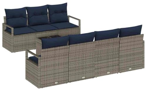 vidaXL Sofa Set mit Kissen 8 pcs Grau Poly Rattan, Elegantes Gartensofa-Set, Moderne Loungemöbel, wetterfestes Rattan, stilvolle und praktische Sitzlösungen