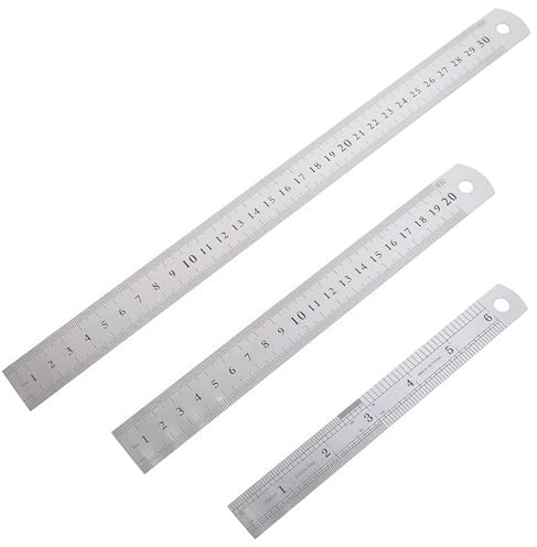 3-teiliges Lineal Set aus Metall Lineal, Stahllineal 15cm, 20cm, 30cm, doppelseitige Skala, verfügt über metrische und Zollskalen, präzises Haarlineal für Schule, Büro, Zuhause und Bastelarbeiten