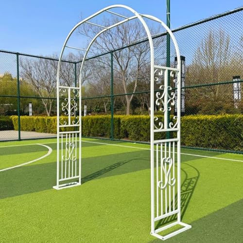 Poxvythb Rosenbogen Metall weiß Rankhilfe für Rosen und Clematis, Klassischer Torbogen Garten mit schmalen Profilen, Weiter Rankbogen für den Vorgarten, Wetterfestes(L260xW40xH230cm) Weiß-B