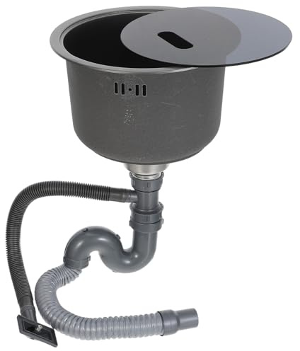 Parliky Fregadero Mini Redondo de Acero Inoxidable para Cocina Camper con Kit de Desagüe y Rebosadero Integrado, Instalación Flexible Encimera