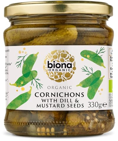 Biona Organic Cornichons 330g, Pack of 3 | 100% Organic Cornichons, With Dill and Mustard Seeds, Crisp and Crunchy, Ideal for Sandwiches, Vegan