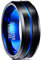 NUNCAD Men's Rings 8mm Black Blue Tungsten Wedding Ring for Men Two-Tone Simple Band Ring with Groove Beveled Edges Size U1/2