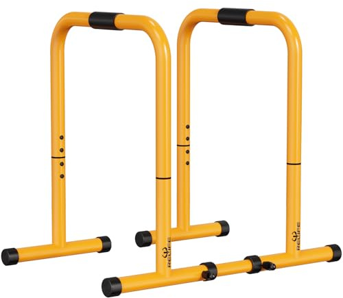 RELIFE REBUILD YOUR LIFE Dip Bars & Dip Station Functional Heavy Duty Dip Stands Fitness Workout Dip bar Station Stabilizer Parallette Push Up Stand (Yellow)
