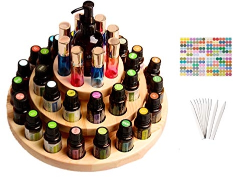 RoseFlower 3 Etage Luxus Holz Ätherisches Öl Organisator Behälter Duftöle Display Ständer, 39 Löcher Aufbewahrung Box Raumdüftezubehör für Nagellack, Duftöle, Kosmetik, Stain und Lippenstift