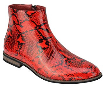Xposed Uomo in Pelle Verniciata Faux Lucida Pelle di Serpente Stampa Stivaletti Zip sui Pattini Chelsea Dealer [A2076H-RED-41]