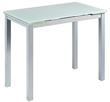 MOMMAHOME® Mesa de Cocina o salón Extensible Moderna, CALCUTA, Color Blanco/Plata - Material Cristal Templado/Metal 100/140 x 60 x 76 cm