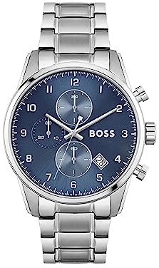 BOSS Chronograph Quarz Uhr für Herren Kollektion SKYMASTER mit Silbernes Edelstahlarmband - 1513784