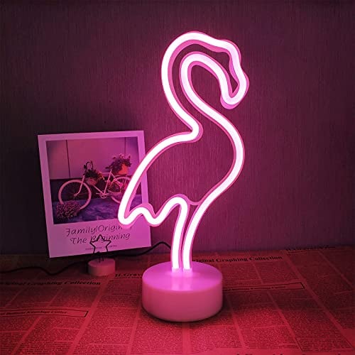 ENUOLI Flamingo Neonlicht LED Flamingo geformt Neonzeichen Licht mit Halter Base Tischdekoration Nachtlampe mit Batteriebetrieben/USB Neonlichter für Kinderzimmer Partei liefert