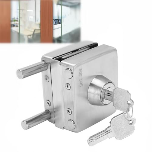 Serratura per Porta in Vetro Serratura per Cancello Scorrevole a Spinta Viti a Scomparsa Resistenti All'usura Serratura per Porta in Vetro in Acciaio Inossidabile Senza Punzonatura con 3 Chiavi
