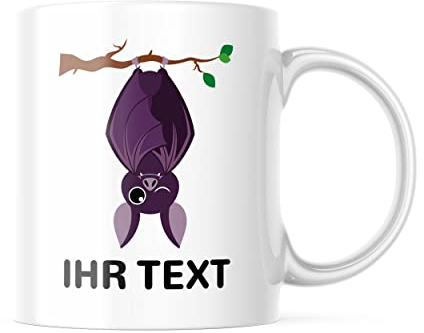 STEMPEL-FABRIK – personalisierte Tasse mit Namen – Teetasse mit Wunschtext individuell gestalten – perfekte Geschenkidee für Kinder & Freunde – Keramiktasse beidseitig bedruckt (330 ml | Fledermaus)