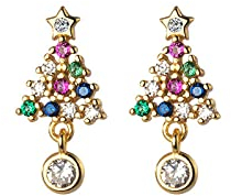 Ohrringe, S925 Sterling Silber Goldener Weihnachtsbaum Mit Intarsien Aus Farbigem Zirkonia Hypoallergen Ohrstecker Ohrringe Ohrhänger Weihnachtsschmuck Für Damen Herren Mädchen Hochzeit Freunde