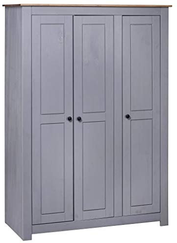 Gecheer Kleiderschrank 3-Türig Dielenschrank Garderobenschrank Schlafzimmerschrank Schrank Holzschrank Grau 118×50×171,5 cm Kiefer Panama Serie
