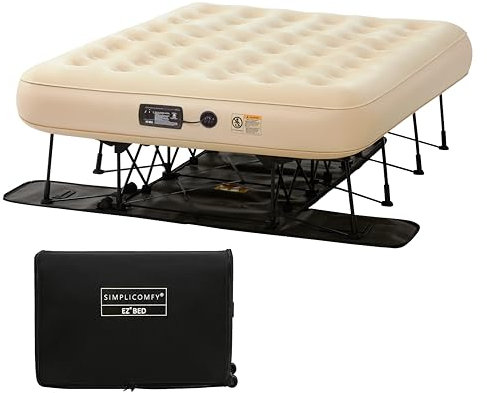 Simpli Comfy Queen EZ Bed Selbstaufblasende Luftmatratze mit integriertem Rahmen, Pumpe und Abdeckung mit Rollen, aufblasbares Bett mit Rädern (02.Queen)