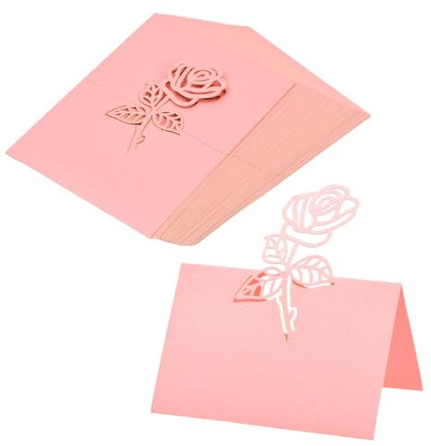 50 Pièces Marque Place Mariage, Pliable Papier Cartons de Table, Porte Nom pour Banquets Fêtes Anniversaire Célébrations 12x9cm (Rose)