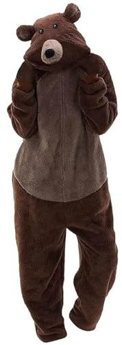 Damen Pyjama Teddy Fleece Schlafanzug Einteiler Jumpsuit Plüsch Onesie Warm Strampelanzug Schlafoverall Tier Kostüm Bär Overall Nachtwäsche Pyjama Einteiler Jumpsuit Onesie Schlafoveralls…