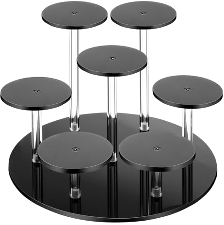 QEOSSKGI Acryl Riser Display Regal Ständer, 7 Stück, Transparenter Acryl Ständer für Präsentation, Anime-Figuren, Kosmetik, Kunsthandwerk Schmuckständer, Cupcake, Buffets Dessert (Schwarz Runder)