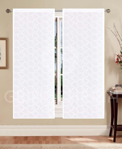 COPPIA TENDE KIRA RICAMATE 45X150 45X240 PER FINESTRE E PORTEFINESTRE PRONTE DA APPENDERE (Bianco, 45x150)