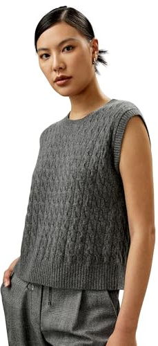LilySilk Damen 100% Kaschmirweste Frauen Rundhalsausschnitt ärmelloses Zopfmuster-Strickpullover Weiche warme lässige Stil-Tanktops