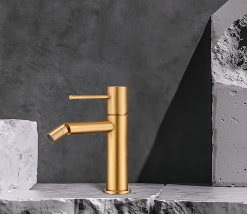 Mice - Grifo de bide - Monomando de griferia para WC - grifo higienico - Griferia de baño para bidet - Serie Brezzo (Oro Mate)