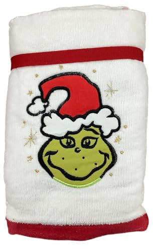 Jay Franco & Sons, Inc. Grinch Weihnachts-Bad-Handtücher, 40,6 x 71,1 cm, Weiß – Grinch-Gesicht mit goldenen Sternen