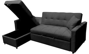 Visco Therapy Reegan L Shaped Corner Sofa Bed with Hidden Storage and Reversible Chaise, with Pocket Sprung Seats (Black)