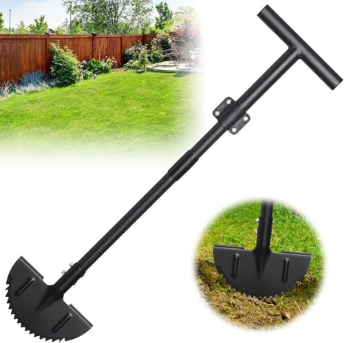 Rasenkantenstecher, verstellbarer 96-124 cm langer Griff, scharfe, sägezahnförmige Halbmond-Rasenkantenstecher mit T-Griff für Gehweg, Hof, Garten, Kabelverlegung