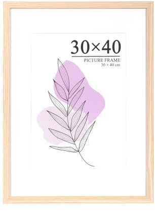 Baoee Bilderrahmen 30 x 40 cm Eiche, stabiles MDF-Holz Rahmen,mit Passepartout 21x30 cm (A4),bruchsicheres Acrylglas zum Aufhängen für Fotos Bilder & Poster