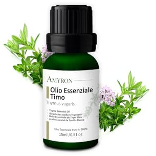 Olio Essenziale Timo Rosso 15 ml AMYRON | Timo Timolo | Timus Vulgaris | Naturale E Puro Al 100% Ideale Per Aromaterapia E Diffusore Oli Essenziali | Massaggi Aromatici | Uso Alimentare.